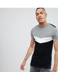 ASOS DESIGN Tall Muscle Fit T Shirt With Roll Sleeve And Chevron Colour Block In Twisted Jersey