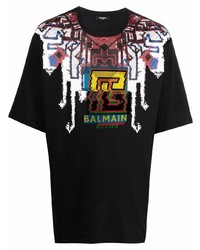 Balmain Textured Logo Print T Shirt