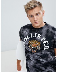 Hollister Tiger Logo Acid Wash T Shirt In Black Wash