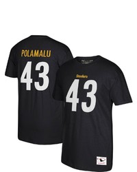 Mitchell & Ness Troy Polamalu Black Pittsburgh Ers Retired Player Logo Name Number T Shirt