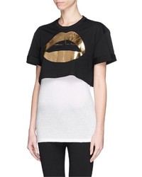 Nobrand Lara Lip Foil Print Cropped T Shirt