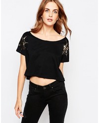 Worn By Halloween Cropped Top With Shoulder Detail