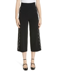 RED Valentino Scalloped Contrast Stitch Crop Wide Leg Pants