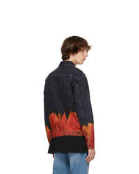 Marcelo Burlon County of Milan Black And Orange Denim Bleach Flame Jacket