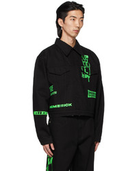 We11done Black Denim Neon Logo Jacket