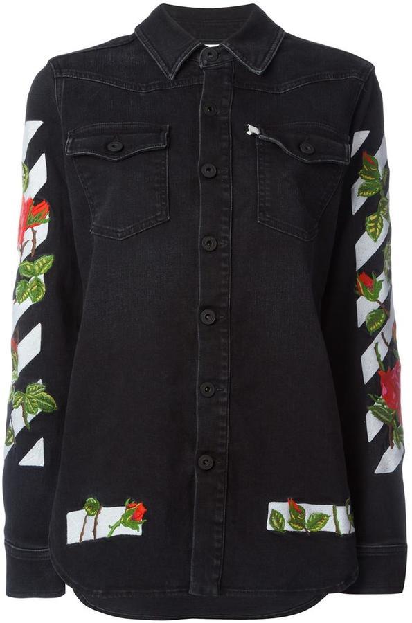 Off-White Embroidered Roses Denim Jacket, $813 | farfetch.com | Lookastic