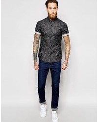 Asos Brand Skinny Denim Shirt With Paisley Print In Short Sleeve