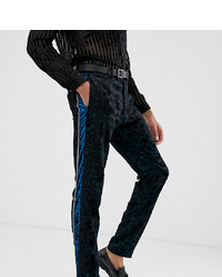 ASOS Edition Tall Slim Tuxedo Suit Trousers In Teal Burnout Velvet