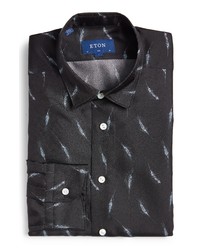 Eton Slim Fit Silk Shirt In Black At Nordstrom