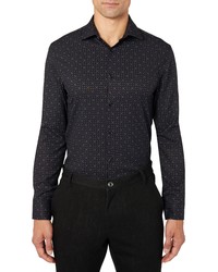 BROOKLYN BRIGADE Trim Fit Stretch Cool Temp Dot Geo Dress Shirt And Face Mask In Black At Nordstrom