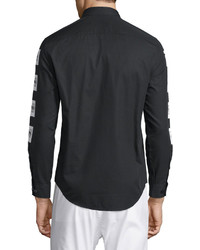 Moschino Uomo Button Front Printed Dress Shirt Black