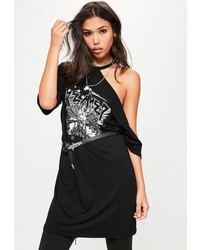 Missguided Black Graphic Print Distressed Oversized Dress