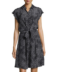 Rebecca Taylor Button Front Printed Tie Front Dress Black