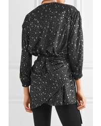 Balenciaga Draped Metallic Printed Stretch Jersey Mini Dress Black