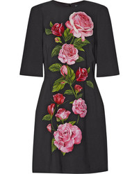 Dolce & Gabbana Floral Print Crepe Mini Dress Black