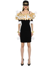 Moschino Bears Print Off The Shoulder Crepe Dress