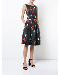 Oscar de la Renta Poppy Print Drop Waist Dress