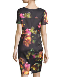 Neiman Marcus Short Sleeve Printed Dress Black Pattern