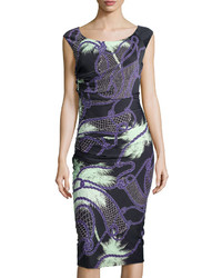 Versace Tropical Print Ruched Jersey Dress