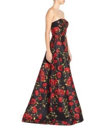 Mac Duggal Rose Print Strapless Gown