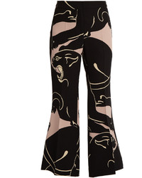 Valentino Panther Print Cropped Silk Trousers