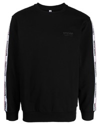 Black Print Fleece Crew-neck Sweater