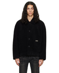 Black Print Fleece Shirt Jacket