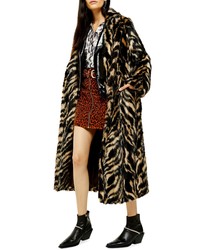 Topshop Toni Tiger Faux Fur Double Breasted Coat