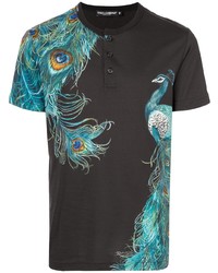 Dolce & Gabbana Peacock Print Henley T Shirt