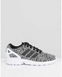 adidas Originals Black Print Zx Flux Sneakers With Side Stripes