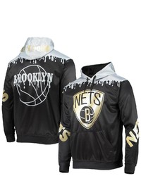 FISLL Black Brooklyn Nets Texture Ombre Gold Foil Pullover Hoodie At Nordstrom