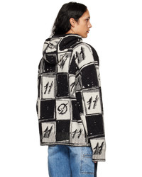 We11done Black Chess Board Graphic Hoodie