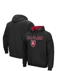 Colosseum Black Harvard Crimson Arch And Logo Pullover Hoodie