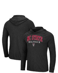Colosseum Black Nc State Wolfpack Campus Long Sleeve Hooded T Shirt In Heather Charcoal At Nordstrom