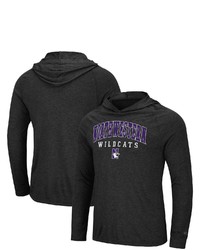 Colosseum Black Northwestern Wildcats Campus Long Sleeve Hooded T Shirt In Heather Charcoal At Nordstrom