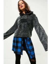 Missguided Black Washed Squad Graphic Flare Sleeve Hoodie
