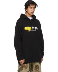 Palm Angels Black Yellow Sprayed Logo Hoodie