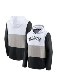 FANATICS Branded Whiteblack Brooklyn Nets Linear Logo Comfy Colorblock Tri Blend Pullover Hoodie