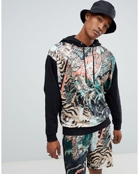 ASOS DESIGN Co Ord Oversized Hoodie With Velour Tiger Print