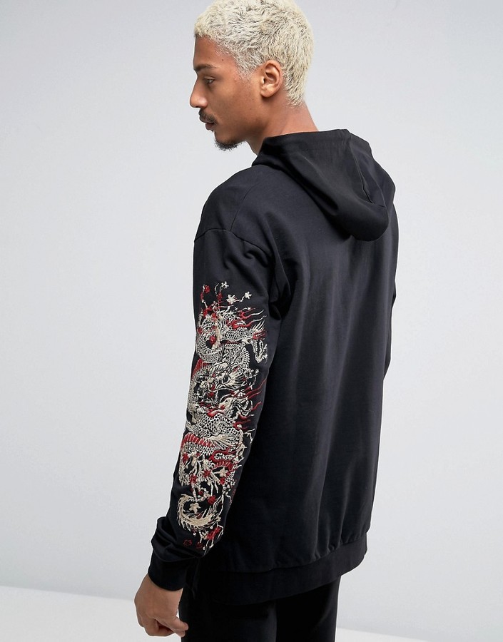 MAN Embroidered Hoodie With Dragon Sleeve Print