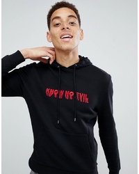 ASOS DESIGN Hoodie With Frayed Embroidery Know No Evil Text