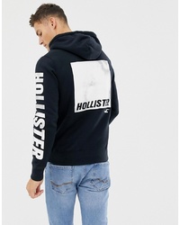 Hollister Large Icon And Sleeve Logo Hoodie In Black