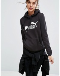 Puma Logo Pullover Hoodie In Black