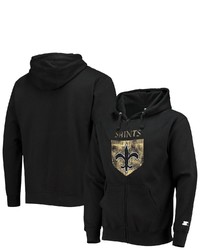 STARTE R Black New Orleans Saints Throwback Logo Full Zip Hoodie