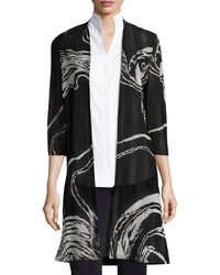 Misook 34 Sleeve Swirl Print Long Knit Jacket Plus Size