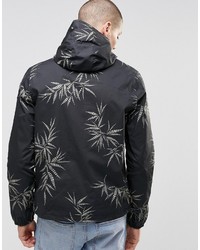 Element Alder Jacket With Hood In Black Leaf Print