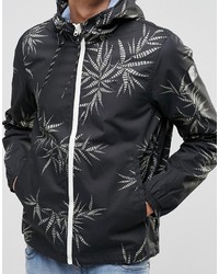 Element Alder Jacket With Hood In Black Leaf Print