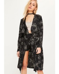 Missguided Black Floral Print Chiffon Duster Jacket