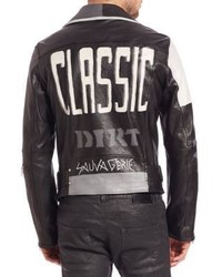Diesel Black Gold Graffiti Print Leather Jacket