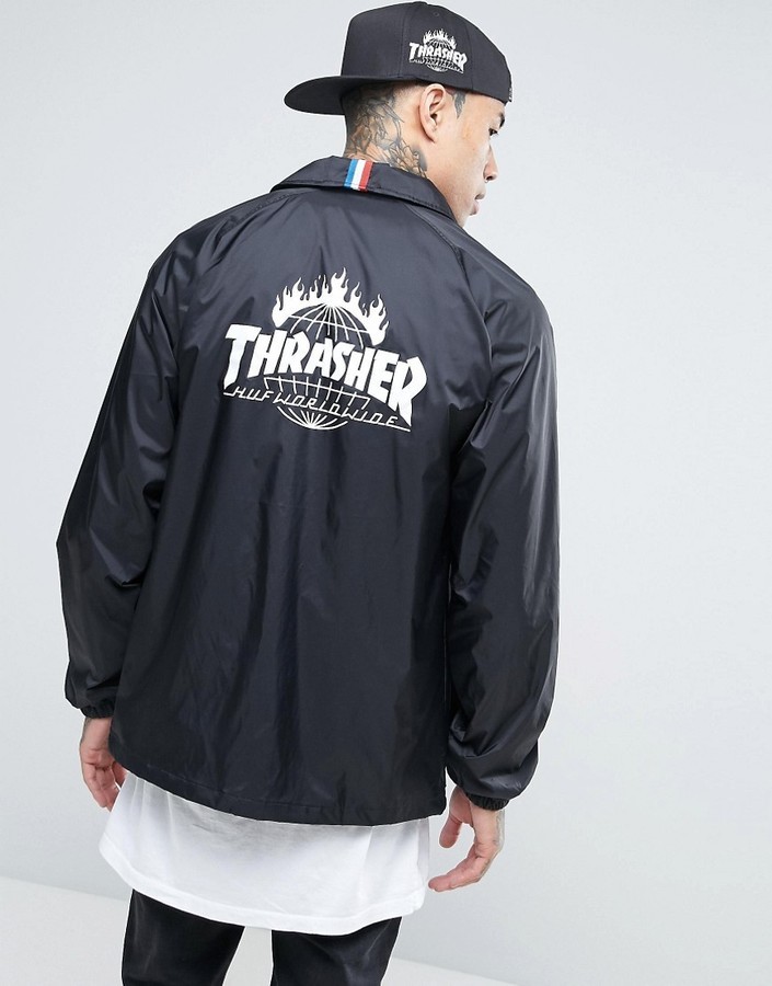 HUF X Thrasher Coach Jacket With Back Print, $87 | Asos | Lookastic